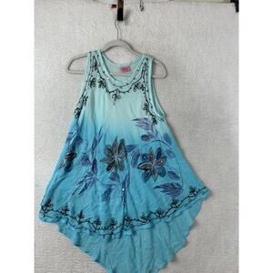 Island Fantasy Blue Unsized Aloha Boho Dress Summer Beach Coverup Sundress